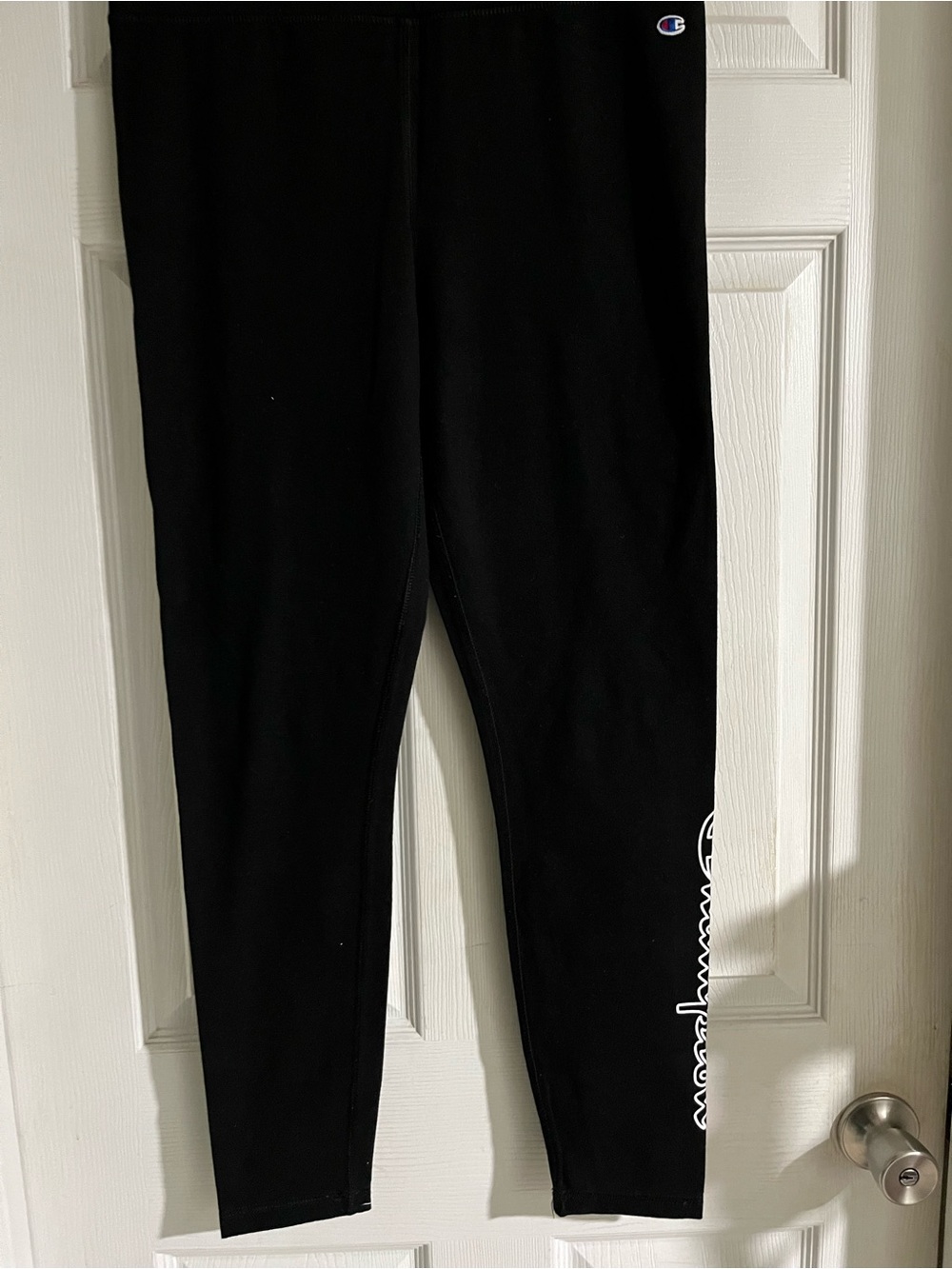 Champion Black Leggings with White Script Logo